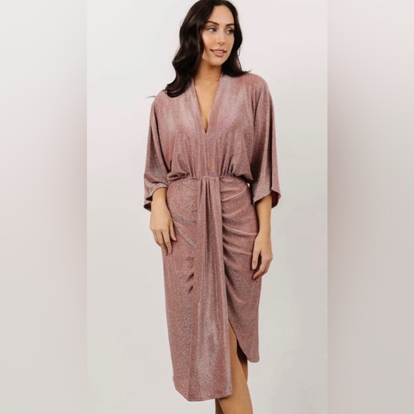 black pleated dress midi Petal and Pup Women's Nova Flutter Sleeve Midi Dress